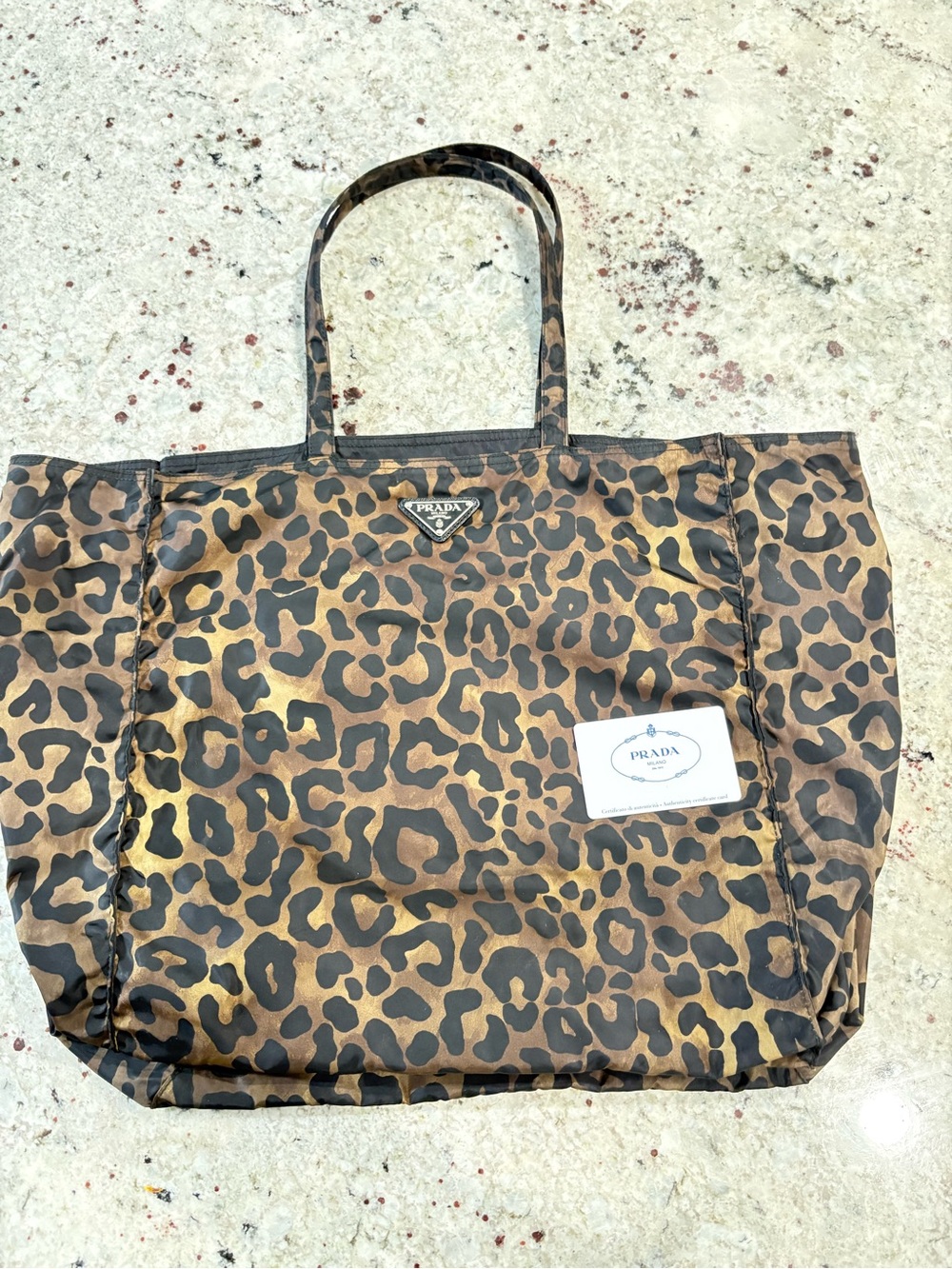 Prada Leopard Print Nylon Tote - Brown and Black